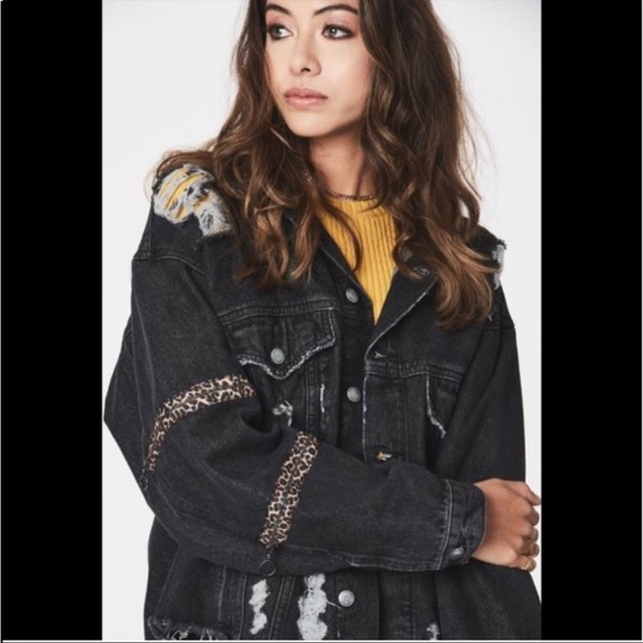 HOST PICK LF carmar oversized denim jacket cheetah zipper - Picture 1 of 3